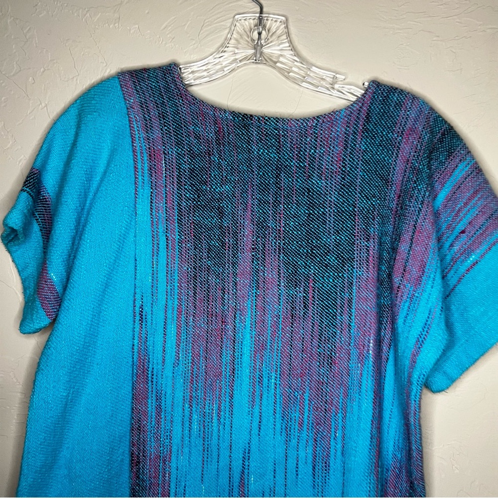 Dream Weaver Handwoven Blue Purple‎ Asymmetrical Aztec Lagenlook Top - Picture 10 of 10